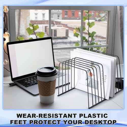6 Pcs Desktop Organizer Wire Desk File Organizer Vertical Metal Stand up File Stand for Office Home, 11 Sections, Black
