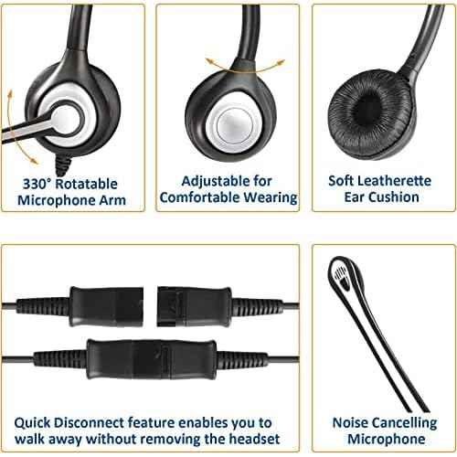 Wantek Phone Headset with Quick Disconnect Cord, RJ9 Office Telephone Headsets with Mic Noise Cancelling Compatible with Office Phone T21P T42S T46S T48S T27G T53W T54W