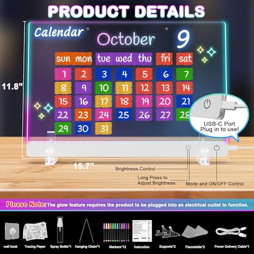 Gift4U White 14 x 13.7-Inch LED Drawing Board for Kids with 11 Light Effects