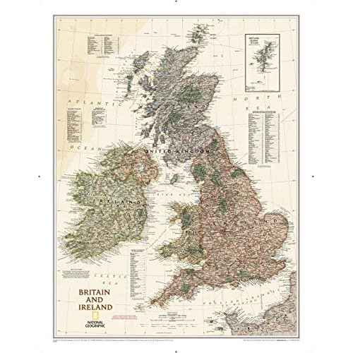 National Geographic Maps: Britain and Ireland Executive Wall Map - Antique Style - 30.25 x 23.5 inches - Front Lamination