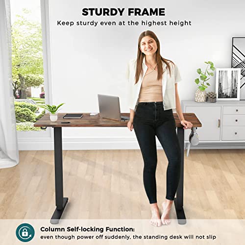 Standing Desk, 55 x 24 in Computer Desk Electric Height Adjustable Desk Home Office Desks Sit Stand up Desk Computer Table with Memory Controller/Headphone Hook, Rustic Brown