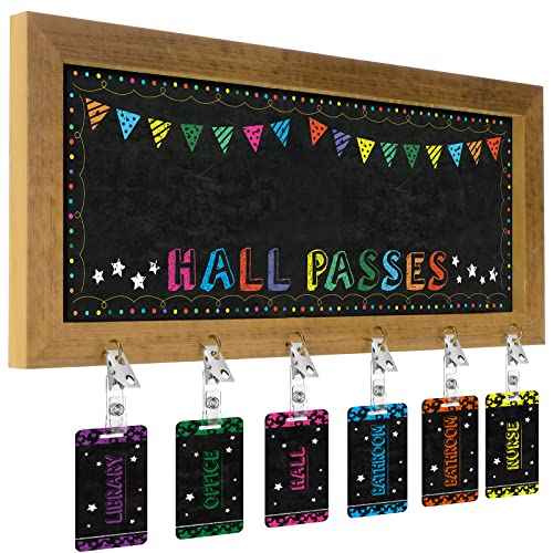 Chuangdi 7 Pcs Hall Passes for Classroom Include 1 Hall Passes Rustic Chalkboard with 6 Pack of Hall Passes Bathroom Passes Chalkboard for Classroom Middle School Supplies (Classic)