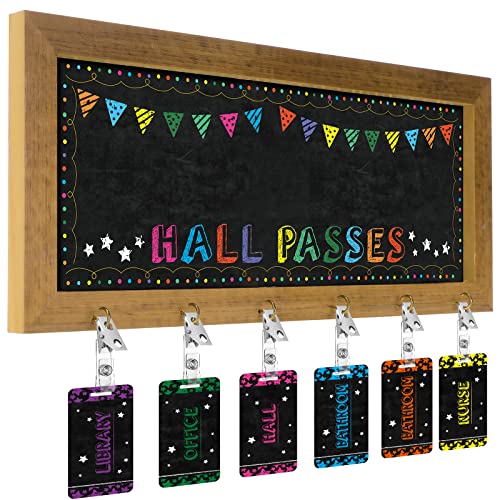 Chuangdi Classroom Hall Pass Set with Rustic Chalkboard - 7 Pieces