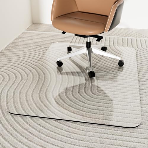 Tcyzest 48x32 in Tempered Glass Chair Mat, 0.2 in Thick, Odorless, Non-Slip, for Carpet & Hardwood Floors