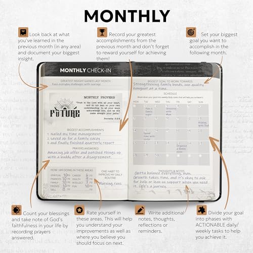 Prazoli Christian Bible Prayer Journal For MEN 9-Month Refill - Study Scripture Notebook & Planner Daily Devotional Undated | Religious Jesus Faith Gifts for Graduation, Pastor Baptism & Church