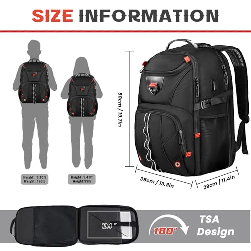Extra Large Travel Laptop Backpack,18.4 inch XXXL Gaming Backpack, TSA Friendly College Daypack Big Capacity Heavy Duty Business Suitcase Daypack Bag USB Port for Men/Women-Black