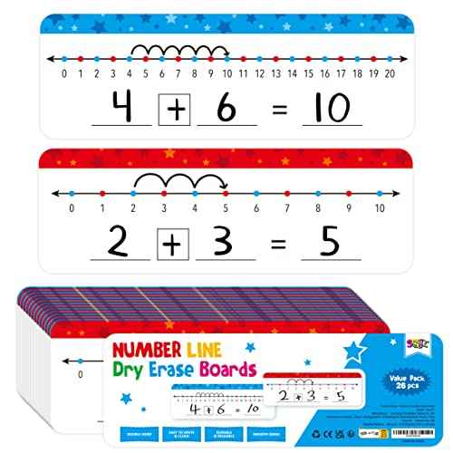 26 Packs Number Line Dry Erase Boards Cards, Double Sided Writable and Erasable Board-0-10 on One Side & 0-20 on Other Side Math White Board for Kids, Students, Classroom and Home (12¡± x 4¡±)