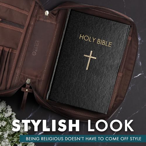 ELIZO Leather Bible Cover Case for Women and Men - Bible Bag Holder, Book Carrying Organizer Case, Bible Sleeve Accessories Protector (Kodiak, Small)