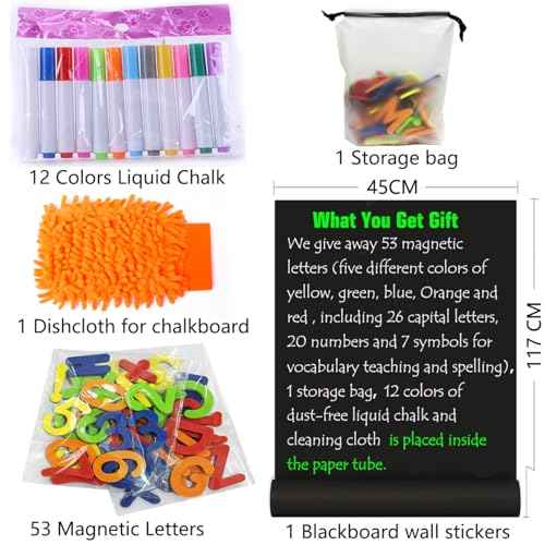 Magnetic Chalkboard Contact Paper for Wall 46.3"x18" Self Adhesive Magnetic Wall Board Sticker with 36 Magnet Letters for Kids Black Chalk Board Wallpaper Roll