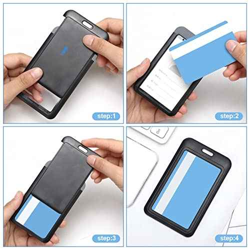 Eaasty 80 Pcs Hard Plastic ID Badge Holder Vertical Slide Open Card Case Black Name Tag Holders Badge Sleeve ID Case Protector with Clear Window for Nurses Office Credit Cards