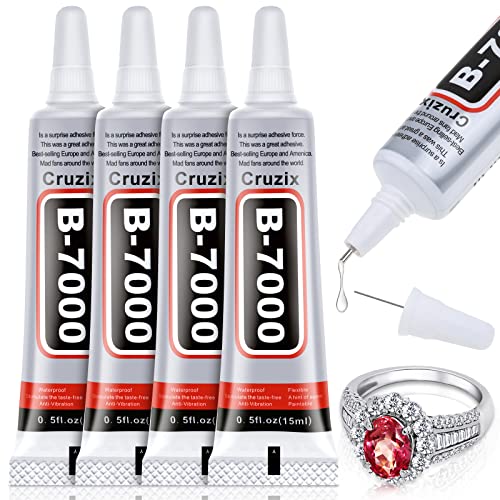 Cruzix B-7000 Clear Jewelry & Craft Glue - 4x15ml for Rhinestones, Jewelry, Shoes, and Electronics