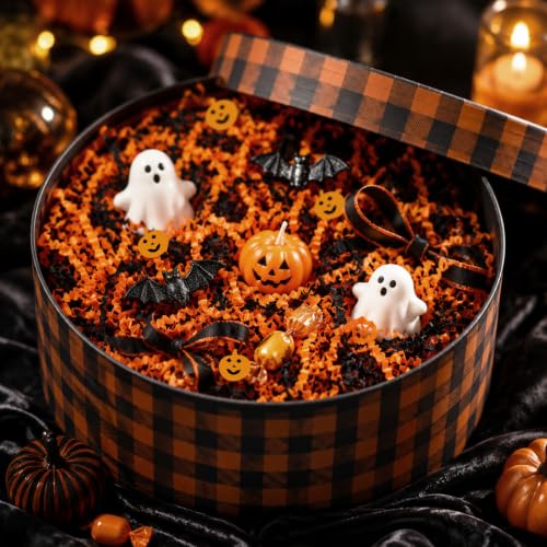 VAKAFFIA 10oz Halloween Crinkle Paper Filler with Pumpkin, Orange