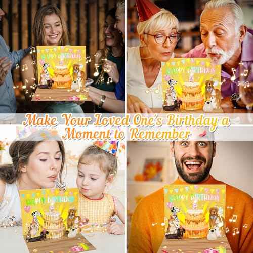 Birthday Cards, Dog Funny Blowable Candle Pop up Greeting Card with Lights Music, Birthday Gifts for Women Men Dog Lover Mom or Dad