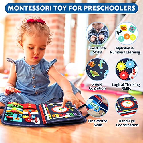 Qizfun Montessori Busy Board & Busy Book for Toddlers – Blue/P4 Sensory & Learning Toy for Travel & Kids' Development
