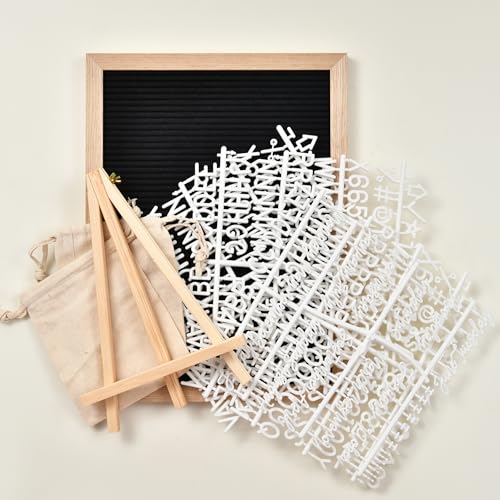 Felt Letter Board with 402 Letters, Numbers & Symbols - 12 x 16 inch Large Changeable Message Board with Wooden Frame Wall Mount Hook, 2 Canvas Bags, Wood Stand (Black)