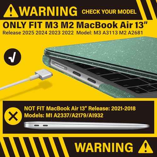 IBENZER Compatible with 2025 2024 2023 2022 MacBook Air 13 inch case M4 A3240 M3 A3113 M2 A2681, Hard Shell Case & Sleeve & Keyboard Cover & Type-C Adapter for Mac Air 13.6, Green, KK-MTGN+3