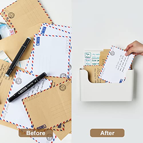 Cream White No Drilling Wall File Holder - Adhesive & Screw Mount Office Organizer