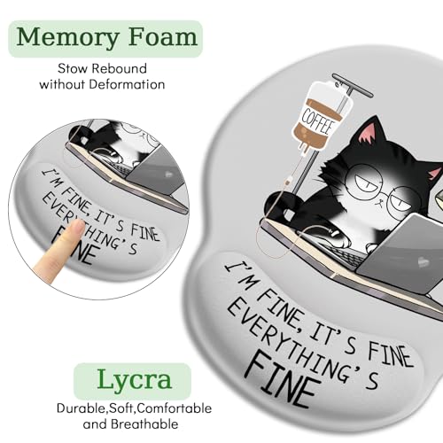 Funny Coffee Cat Ergonomic Mouse Pad with Wrist Rest - Desk Decor Gift