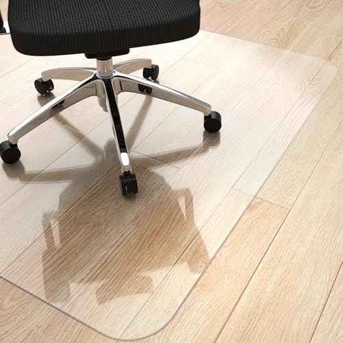 Yecaye Office Chair Mat for Hardwood Floor, Clear Computer Desk Chair Mat, PVC Heavy Duty Floor Protector for Rolling Chairs, Can't be Used on Carpet(Transparent, 45" x 53")