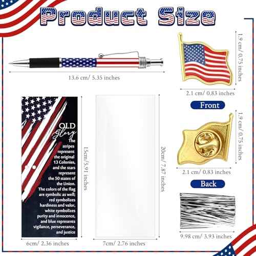 60 Set Veterans Day Gift Bulk American Flag Ballpoint Pens USA Flag Lapel Pins Patriotic Bookmarks Patriotic Souvenirs for Remembrance Day Party Military Supplies