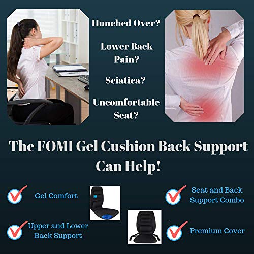 FOMI Premium Gel Cushion and Firm Back Support | Seat Cushion Pad and Upper Lower Thoracic and Lumbar Pillow for Car, Office Chair | Pressure Sore, Coccyx Pain Relief | Posture Aid (Grid Gel)