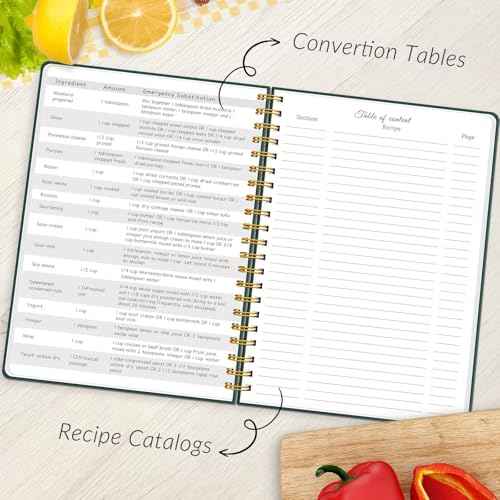LuBudingJoy Blank Recipe Book to Write in Your Own Recipes. Sprial Hardcover Blank Cookbook, Recipe Journal Hold 150 Recipes(Black Green)