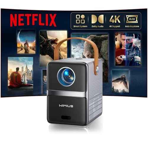 [Netflix-Licensed & Portable]Smart Mini Projector with WiFi and Bluetooth, 4K Supported,Dolby Audio,Auto Keystone & Electric Focus Outdoor Movie Projectors,WiMiUS Native 1080P HD Proyector