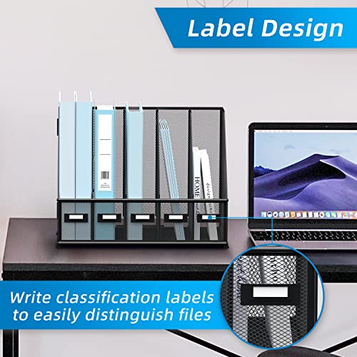 SUPEASY Small Black Metal Desk Organizer with 5 Vertical File Compartments