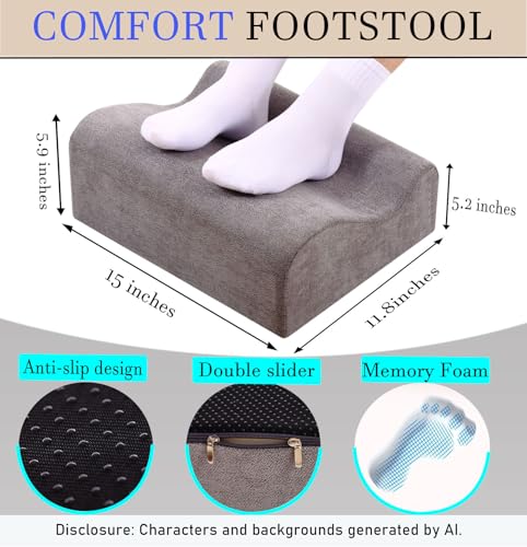 COMFelicify Dark Gray Under-Desk Memory Foam Foot Rest for Heel Support and Leg Comfort