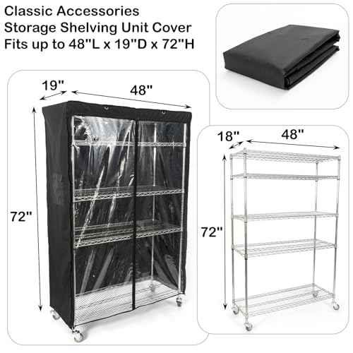 YLOVAN Storage Shelf Cover Wire Rack Shelving Dust Protective, Fits Racks 48" L x 19'' D x 72'' H Black with One Side See Through Panel (Cover only)