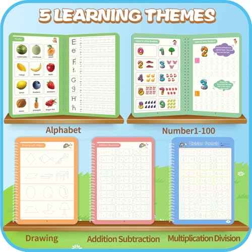 Magic Practice Copybook, Reusable Writing Practice Book, for Preschool Kids Age 3-8 ?Calligraphy 9.44in¡¿6.29in(5 Books with Pens)