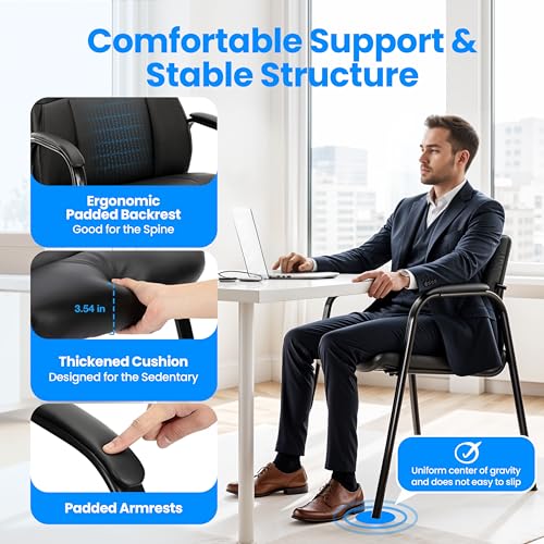 HealSmart 1 Pack Leather Guest Chair with Padded Arm Rest for Office Reception, Waiting Room, Meeting Conference, Lobby Home Desk Table Side Chairs for Seniors, Elderly