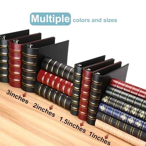 Vintage Hardback 3 Ring Binder 2 Inch, Professional Leather Binders 2 Inch D Ring, Holds 400 Sheets Capacity 2 Pack - Dark Green