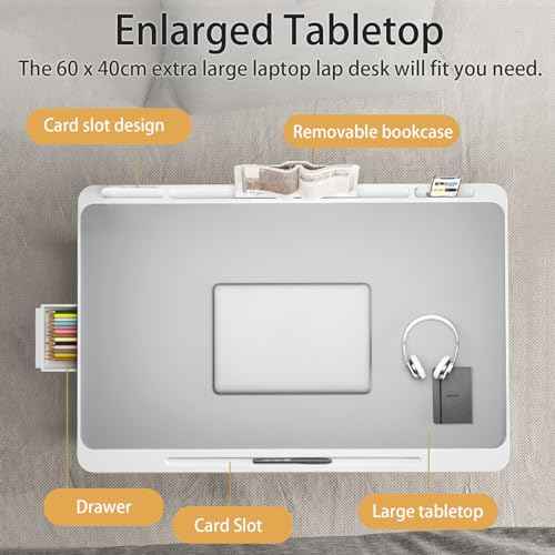 Laptop Desk for Bed, Laptop Bed Tray Table, Foldable Lap Tablet Table with Storage Drawer and Bookstand, Lap Desks Bed Trays for Sofa Couch Floor (Silver)