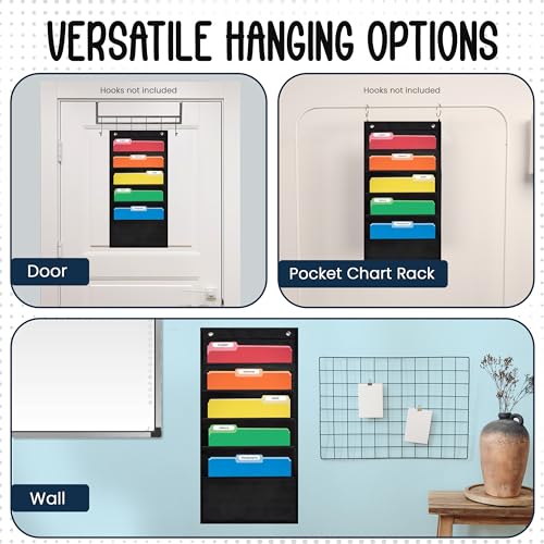 Essex Wares 5 Pocket File Folder Organizer - Black, 14x24 inch Hanging Wall Chart