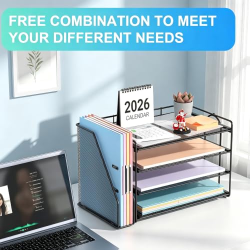 Gianotter Black 4-Tier Paper Organizer with Magazine Holder for Desk
