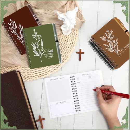 100 Pcs Christian Gift Prayer Spiral Journal with Ballpoint Pen Religious Gift for Church Pastor Clergy Appreciation Sunday School Teacher Team Employee Notebook Christmas (Retro Color)