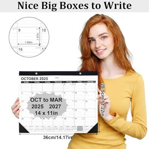 Desk Calendar 2025-2026, 14" X 11" Desktop Calendar 2025-2026, 18 Months Calander Runs from Oct. 2025 to Mar. 2027, Academic Monthly Planner for Home School Office (White and Black)