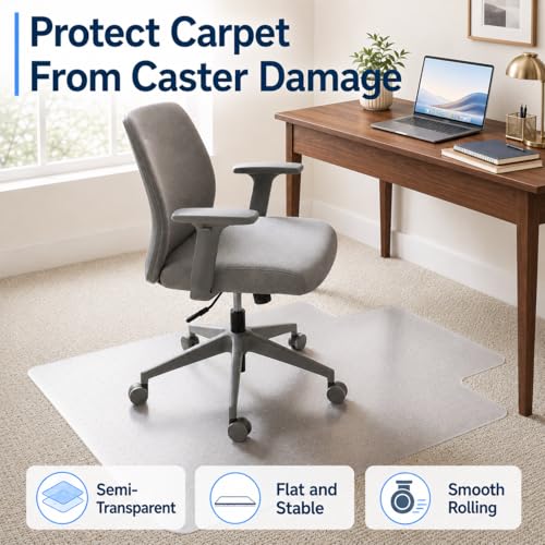 TONOS Chair Mat for Low Pile Carpet with Lip - Heavy Duty Office & Gaming Floor Protector, Semi Transparent