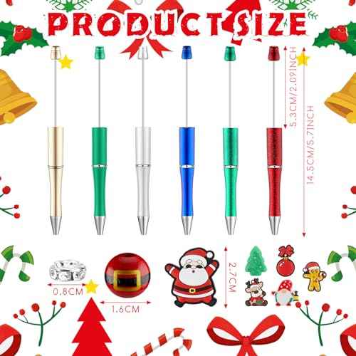 Ctosree 36 Sets Christmas Beadable Pens, Beadable Pens Kit Christmas Beads Bulk xmas DIY for Kids Students School Xmas DIY Making Gift