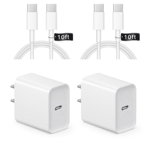 iPhone 16 15 Charger Fast Charging 10Ft - 2 Pack 20W USB C Wall Charger Block and Type C to C Cable Compatible with iPhone 16/16 Pro/16 Pro Max/iPhone 15, iPad Pro, Air 5/4, iPad 10/Mini 6