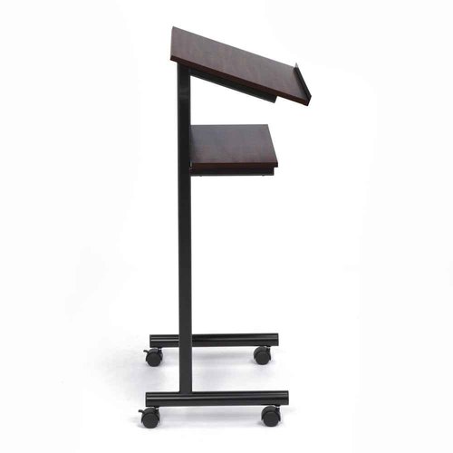 Audio-Visual Direct Wheeled Lectern Podium - Standing Desk with Storage Shelf - Cherry/Black - Ideal for Presentations and Laptop Use