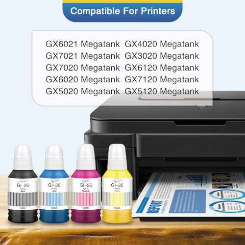 GI-26 GI26 GX7021 Ink Refill Bottles Compatible for Canon 26 GI-26 GI26 Ink Bottles, Compatible for Canon MAXIFY GX6021 GX7021 GX7020 GX6020 GX4020 GX5020 GX3020 GX6120 Megatank Printer