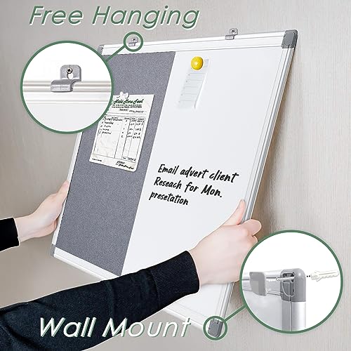 S SWANCROWN 2 in 1 Combo Board Magnetic Whiteboard & Felt Board,Dry Erase Board Bulletin Board Vision Board for Wall,Home,School,Office,24x18inches