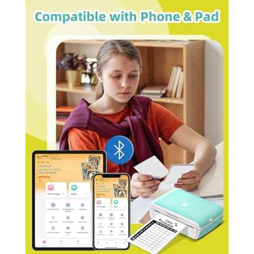 Phomemo M04S Mini Stciker Printer, Wireless Portable Thermal Printer Sticker Maker- Compatible with iOS and Android, Fun Gifts for Holiday,Support 53/80/110mm Printing Width,Green, 300dpi