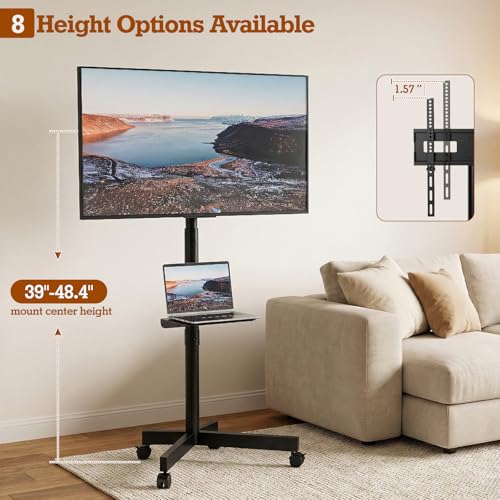 SIMINGTEC Rolling TV Stand on Wheels for 23-60 inch Flat/Curved TVs – Black with Shelf