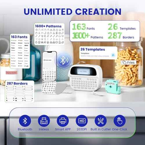 Label Maker Machine with Tapes, Label Makers with Battery, Rechargeable Label Maker with Waterproof-Labels, Portable Bluetooth Labeler Backlit Screen, Handheld Label Machine for Home Office, PTM950