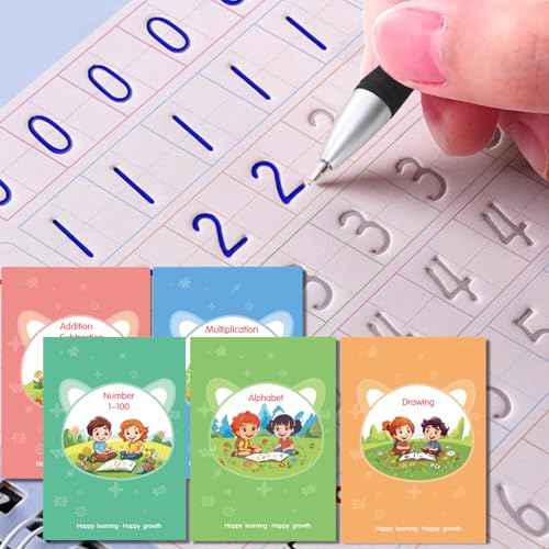 Magic Practice Copybook, Reusable Writing Practice Book, for Preschool Kids Age 3-8 ?Calligraphy 9.44in¡¿6.29in(5 Books with Pens)
