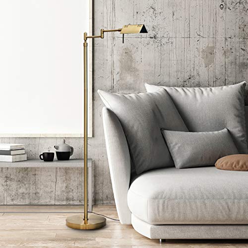 O'Bright Brook Antique Brass Dimmable LED Floor Lamp - Adjustable, Swivel Arm