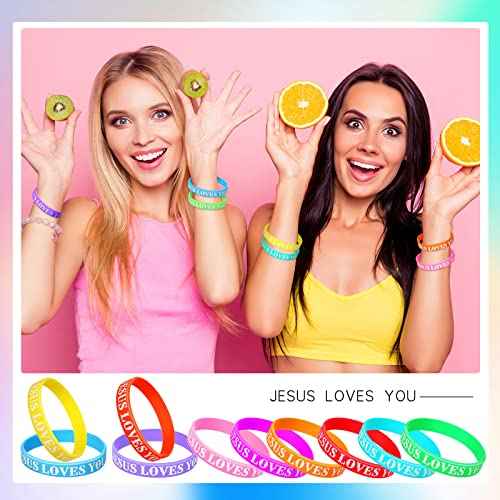 Lewtemi 100 Pcs Jesus Loves You Bracelet Bulk Silicone Christian Bracelet Colorful Rubber Wristbands Motivational Rubber Wristbands for Men Women Party Favors(Multicolor)